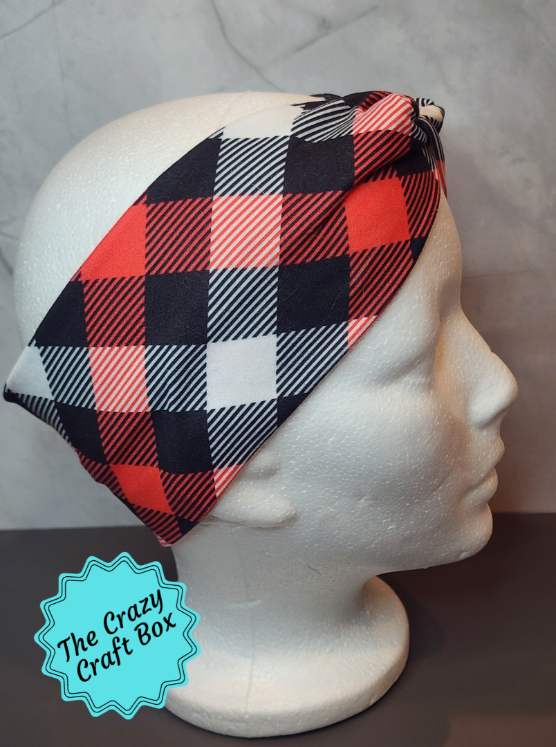 Red/Black/White Plaid Headband