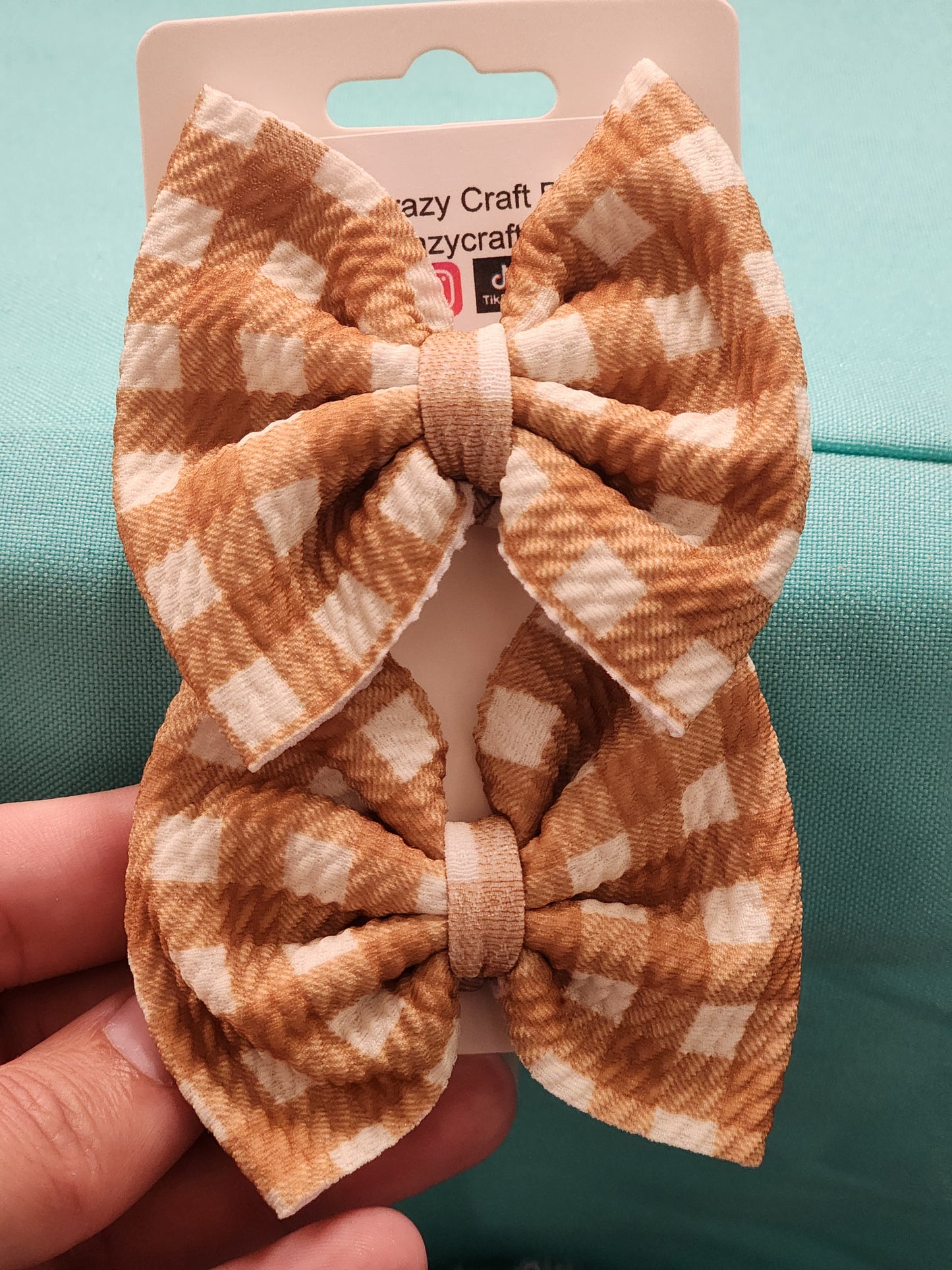 Tan Gingham Hair Bows