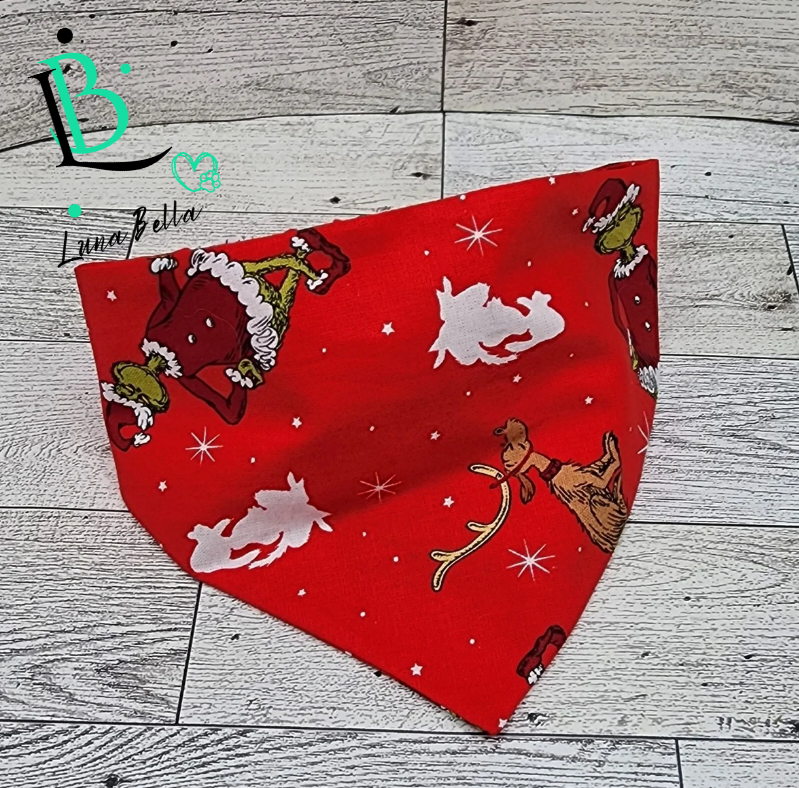 Christmas Grump Scrunchie-Back Pet Bandana – Holiday Dog Bandana, Cat Bandana, Reversible Christmas Pet Accessory, Handmade Gift