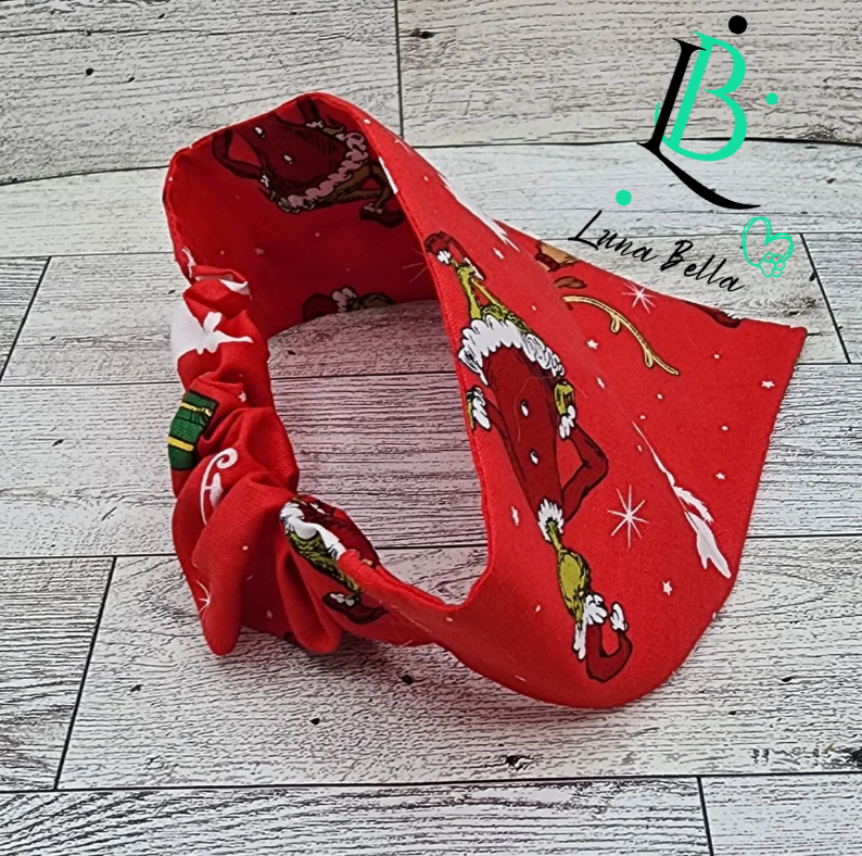 Christmas Grump Scrunchie-Back Pet Bandana – Holiday Dog Bandana, Cat Bandana, Reversible Christmas Pet Accessory, Handmade Gift