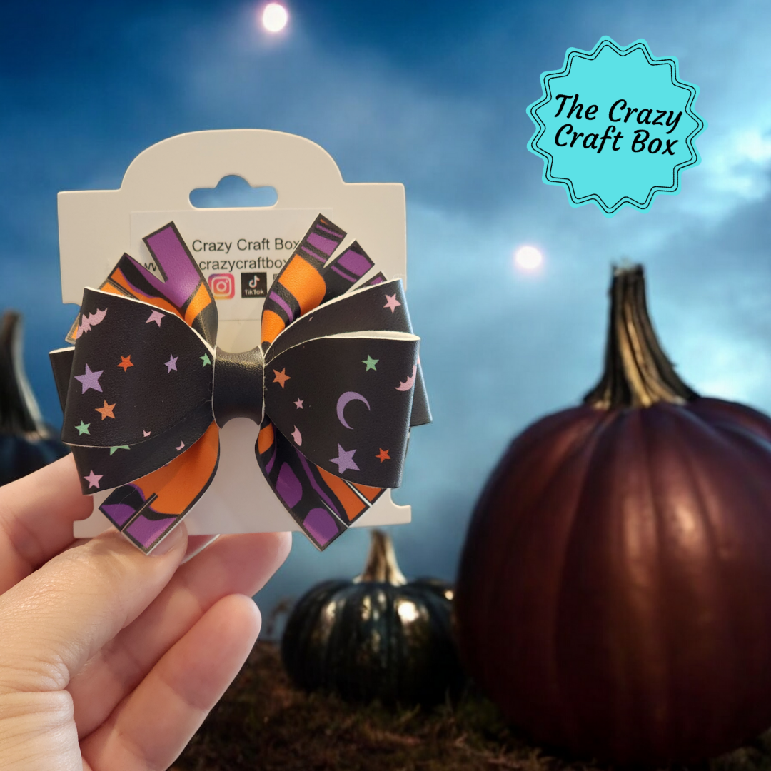 Halloween Hair Bows – Spooky Star & Moon Faux Leather Bow Set | Girls, Toddlers & Pets | Cute Handmade Halloween Accessories