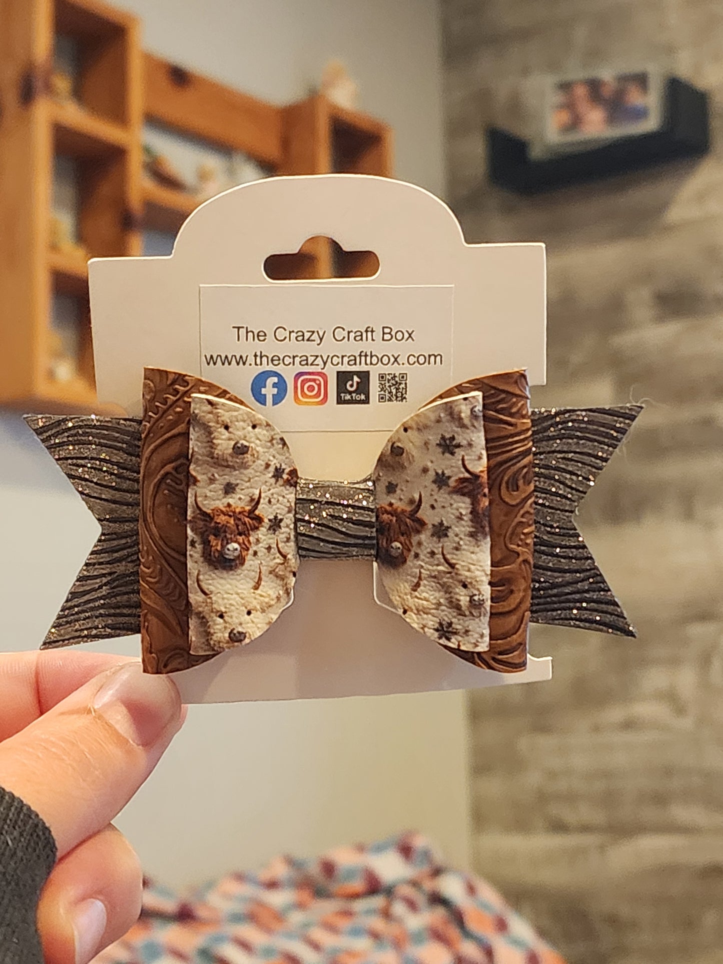 Western Cow Print Faux Leather Hair Bow | Brown & Silver Layered Bow | Handmade Accessory for Girls, Toddlers & Pets | Rustic Boho Hair Clip