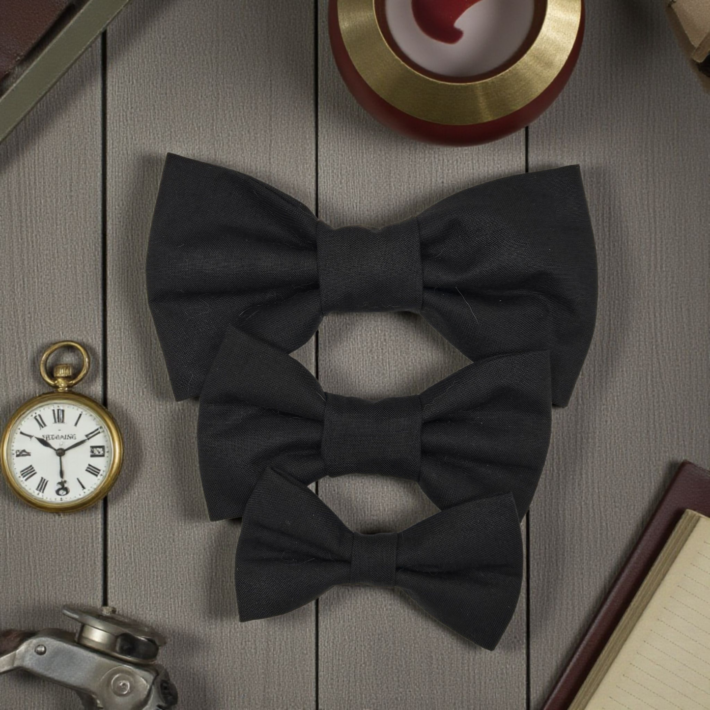 Black Bow Tie Collar Accessory | Handmade Pet Outfit for Dogs & Cats