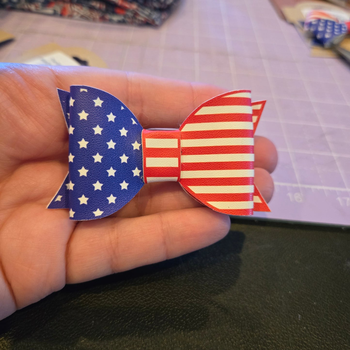American Flag Split Faux Leather Bow 3 inch