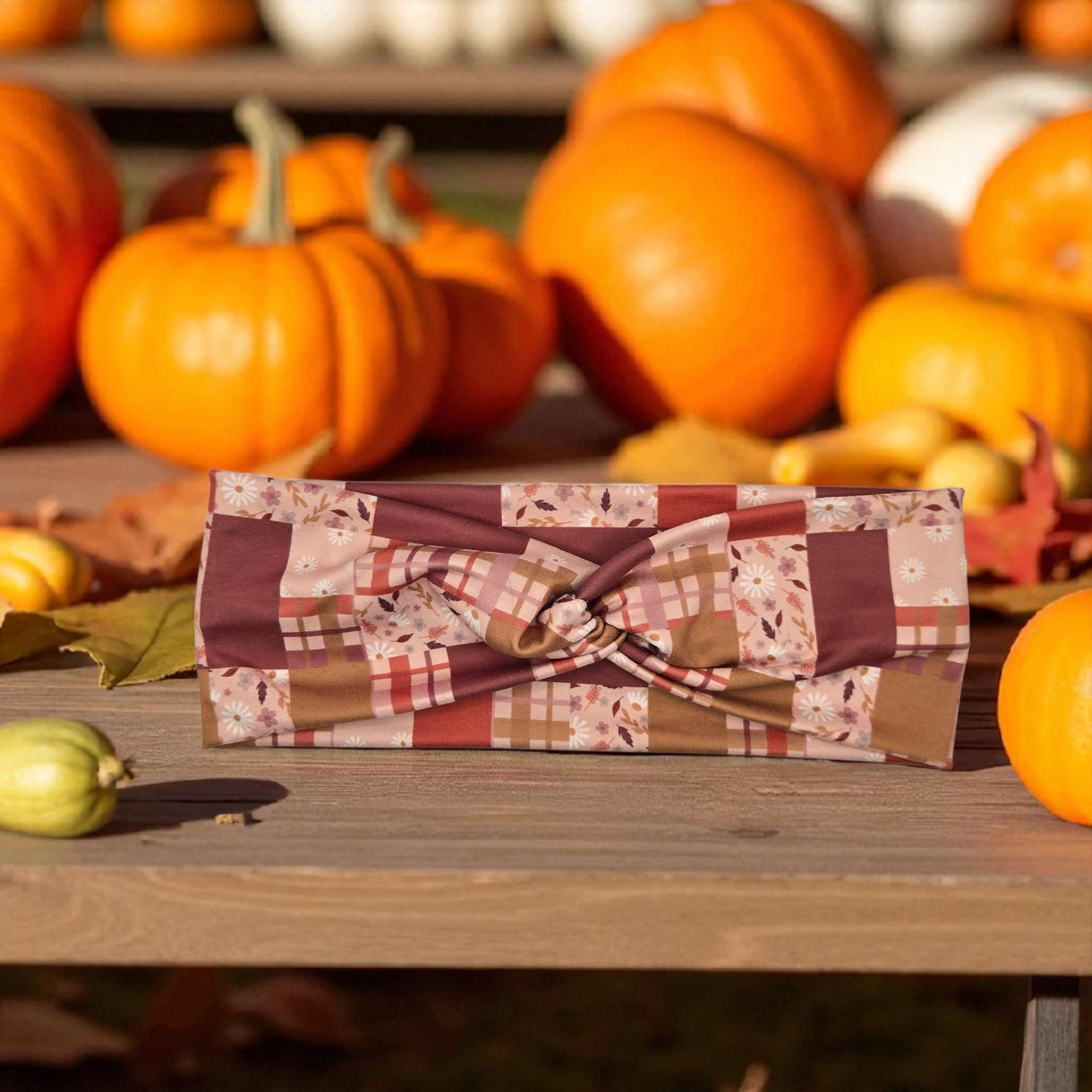 Handmade Fall Patchwork Knotted Headband | Autumn Boho Hair Accessory