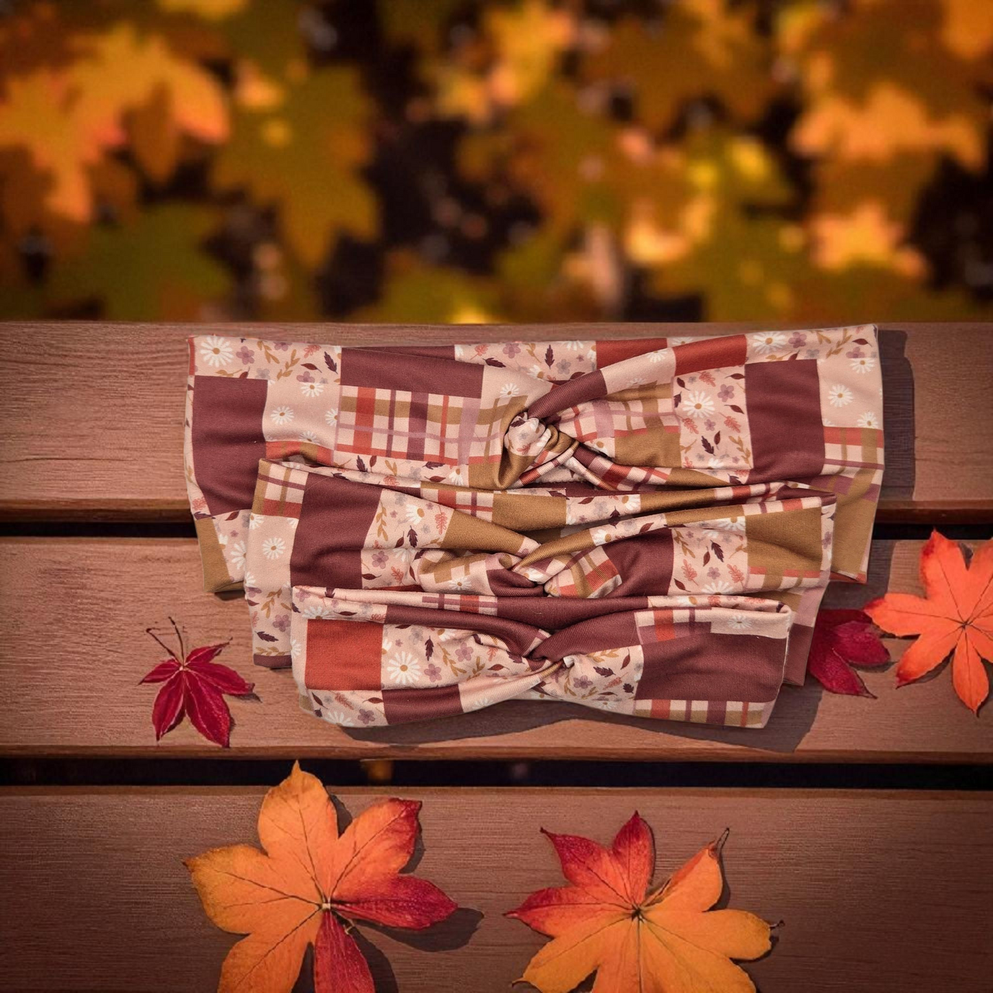 Handmade Fall Patchwork Knotted Headband | Autumn Boho Hair Accessory