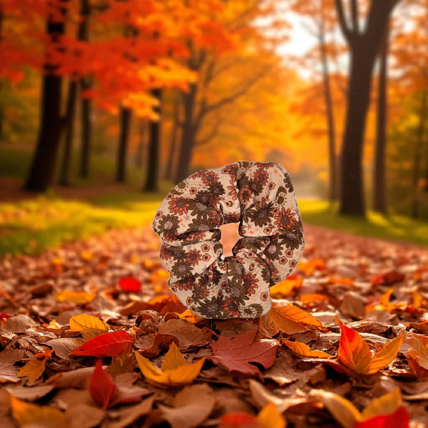 Vintage Autumn Floral Scrunchie – Handmade Fall Hair Accessory for Women & Girls