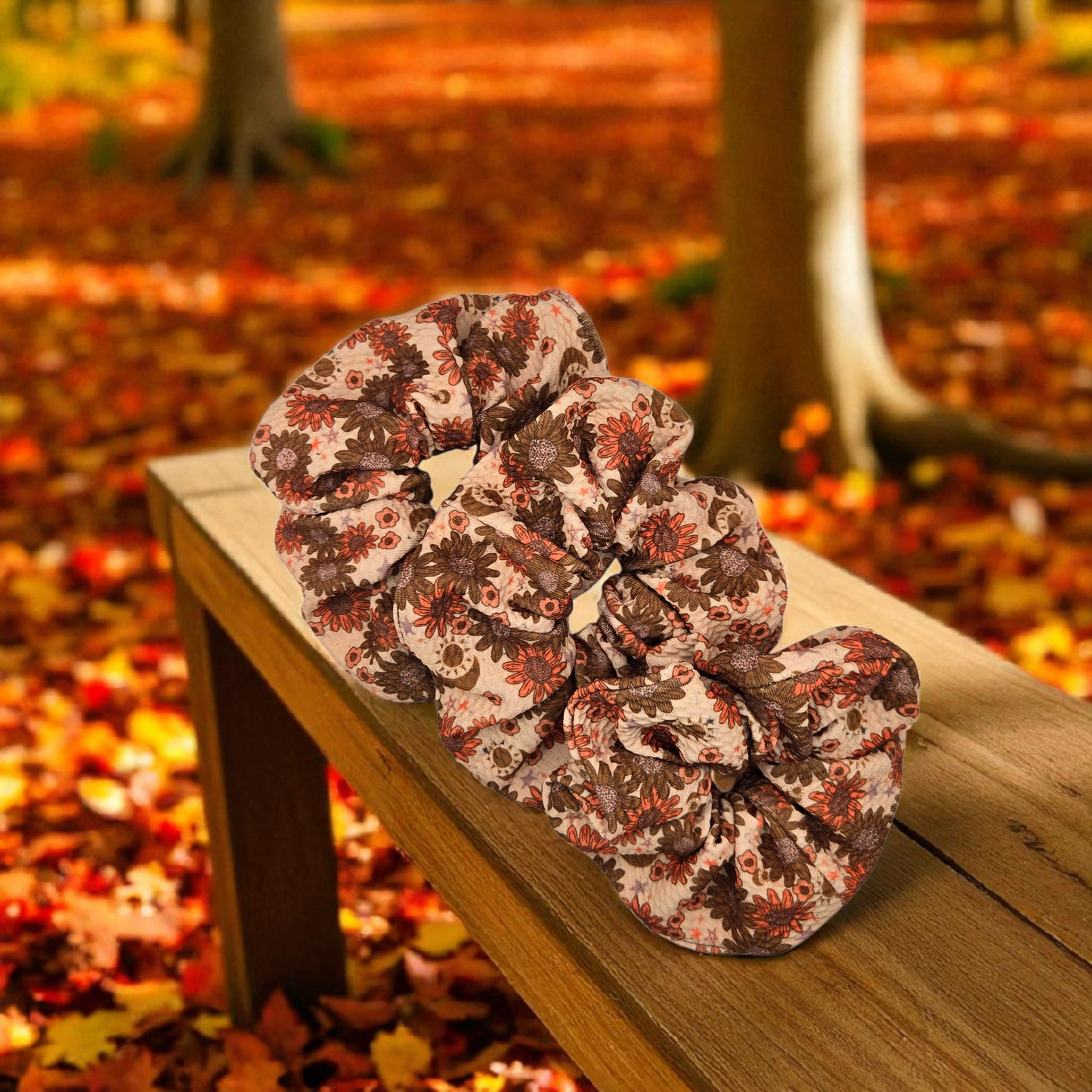 Vintage Autumn Floral Scrunchie – Handmade Fall Hair Accessory for Women & Girls