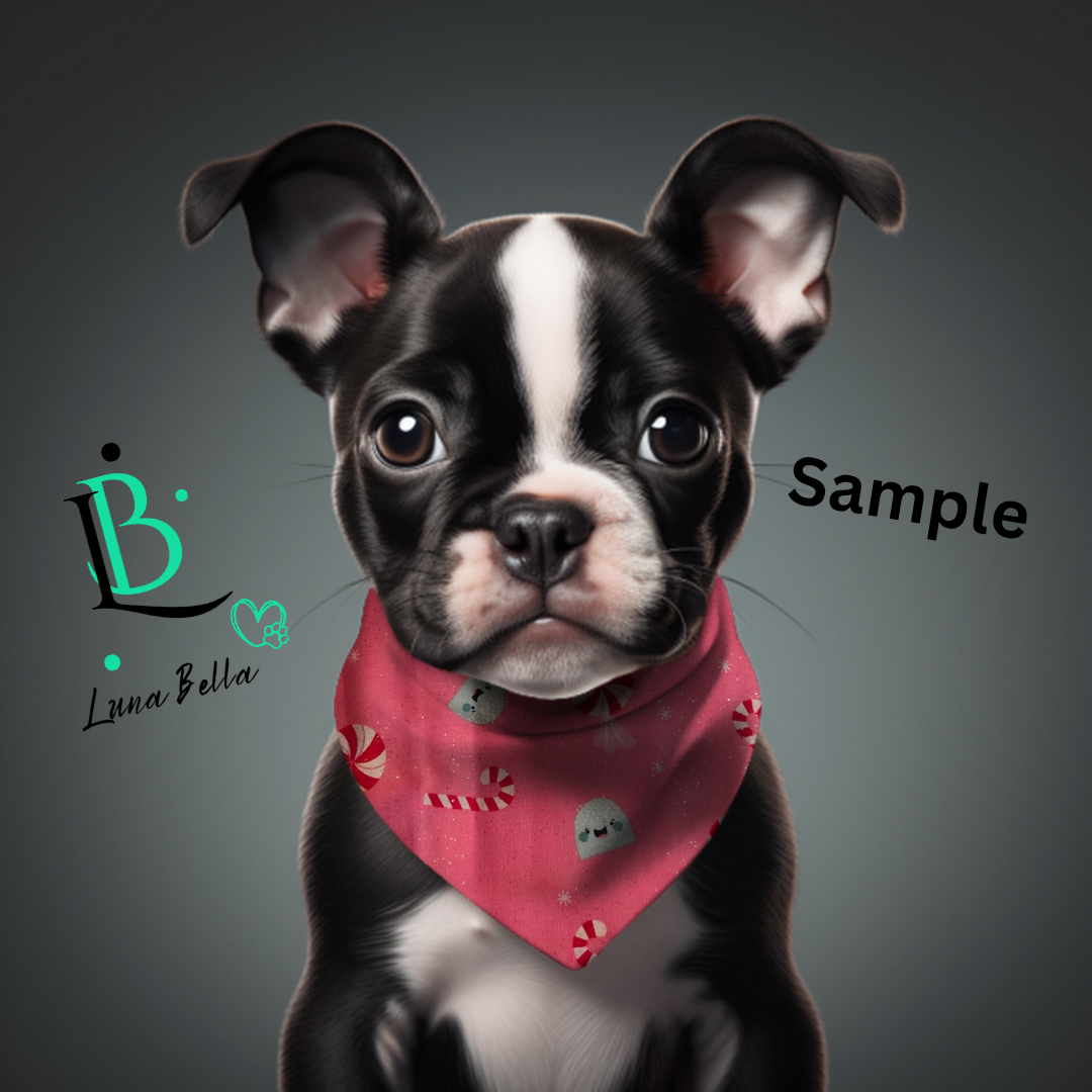 *Pre-Order* Pink Christmas Candy Scrunchie Back Pet Bandana | Dog & Cat Bandanas | Christmas & Everyday Pet Accessories (XS–XL)