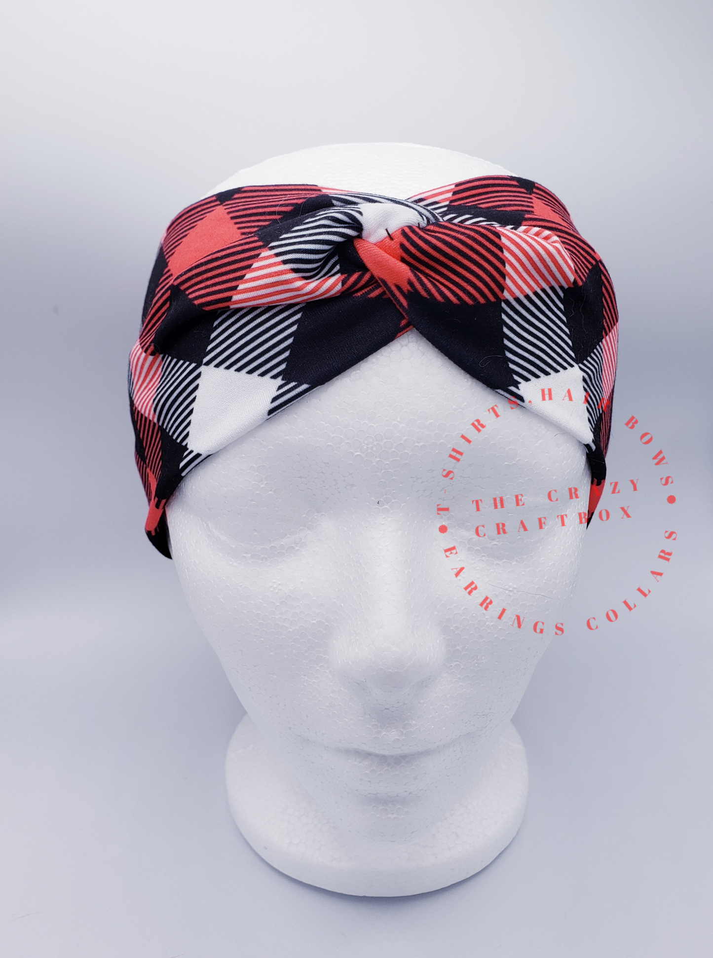 Red/Black/White Plaid Headband