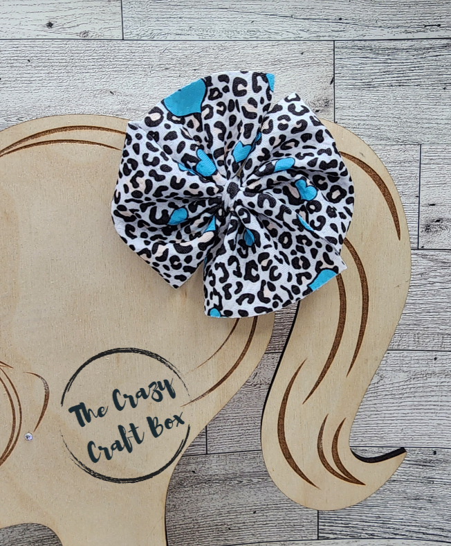 Leopard Blue Heart Hair Bow Set | Valentine Bow & Scrunchie Set for Babies, Toddlers & Girls