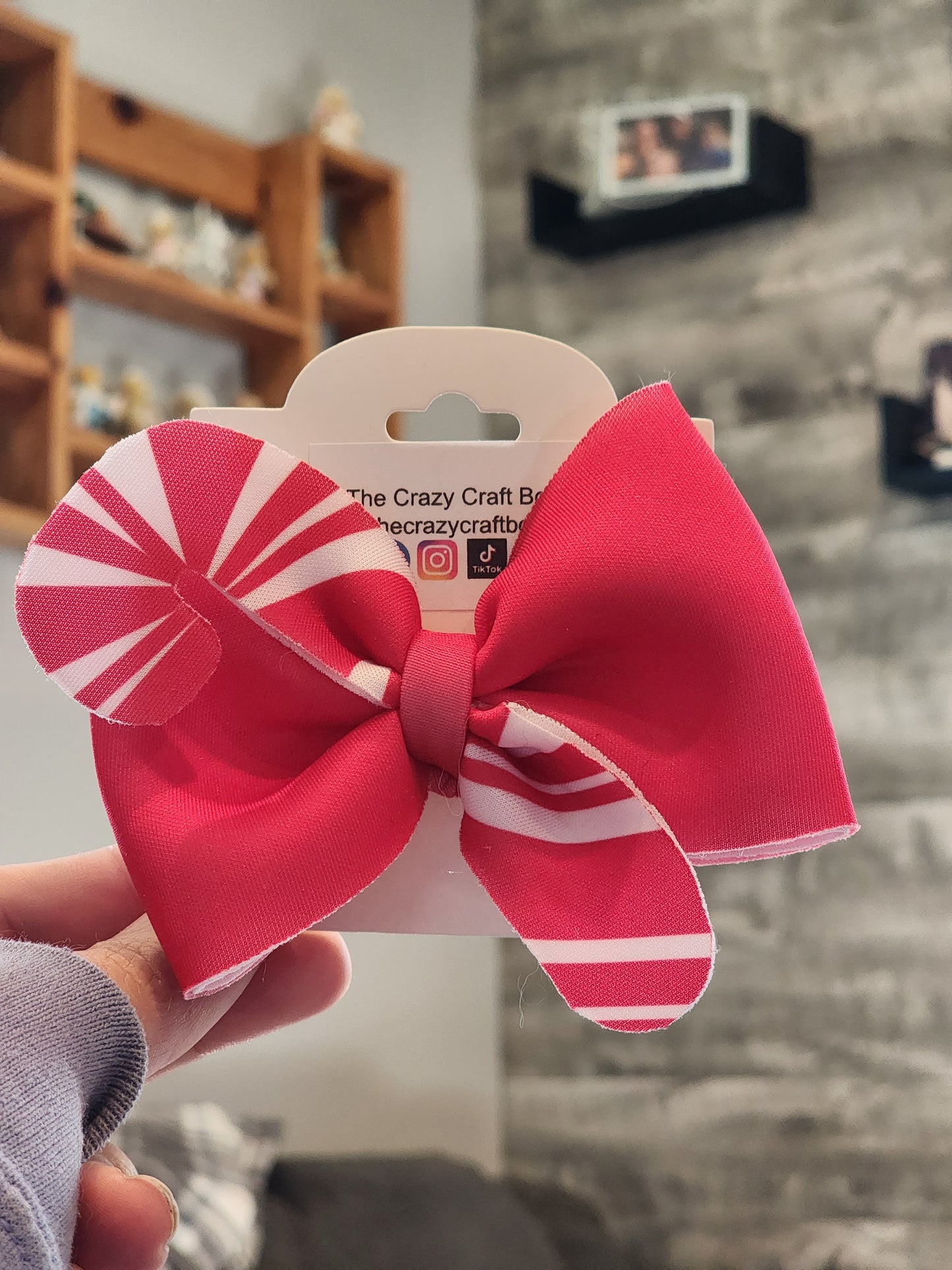 Peppermint Candy Cane Hair Bow – Red Christmas Holiday Bow for Girls, Pets, & Gifts