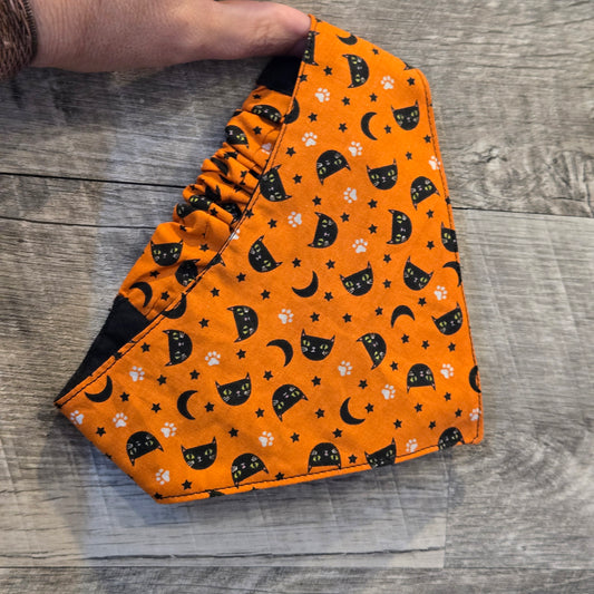 Halloween Cat Print Pet Bandana – Orange Scrunchie Back Dog & Cat Bandana | Fall & Halloween Pet Accessories