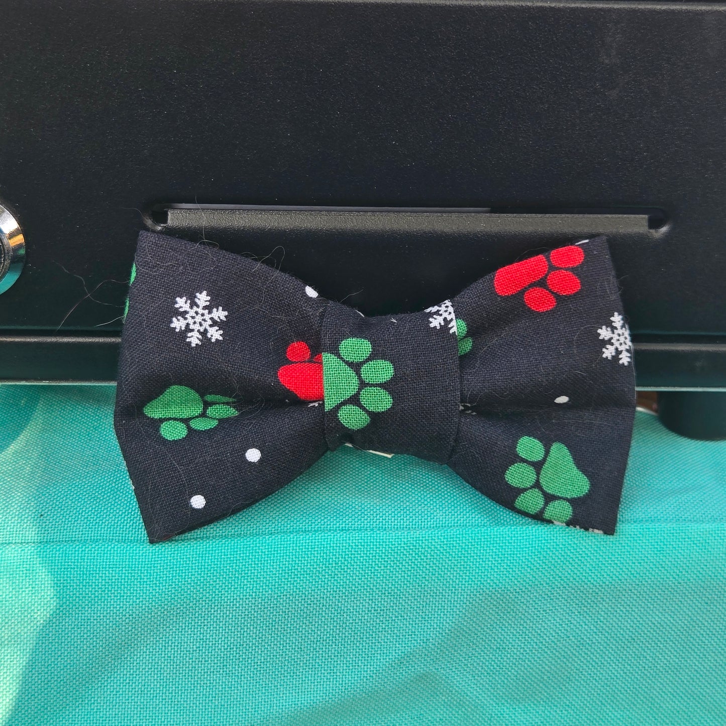 Christmas Paw Print Bow Tie Collar Accessory | Handmade Pet Outfit for Dogs & Cats