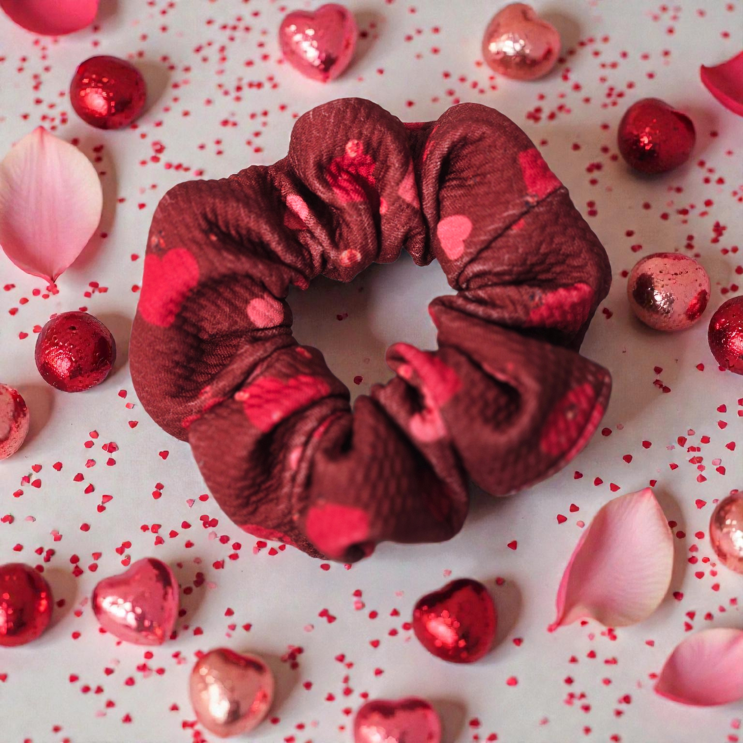 Valentine Heart Scrunchie & Hair Bow – Handmade Valentine Hair Accessories