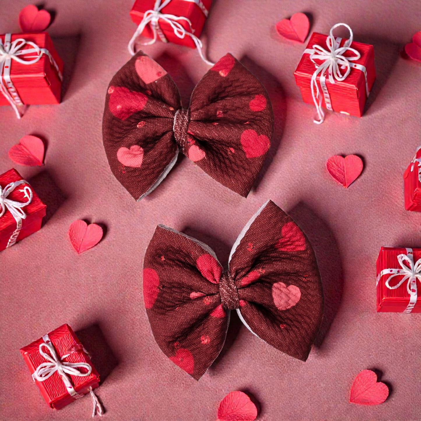 Valentine Heart Scrunchie & Hair Bow – Handmade Valentine Hair Accessories