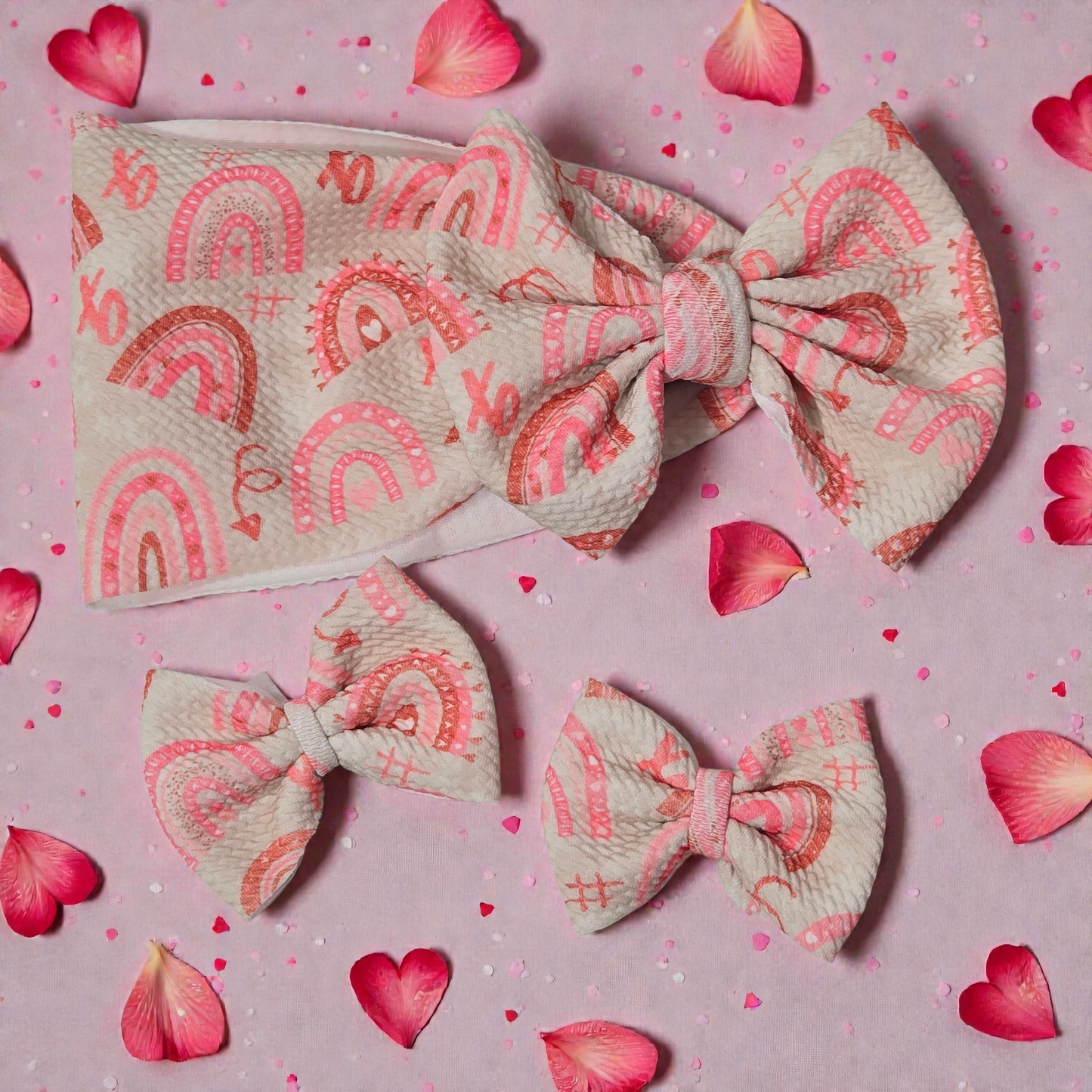 Valentine Rainbow Bow Headwrap & Hair Bow Set – Baby, Toddler & Girls