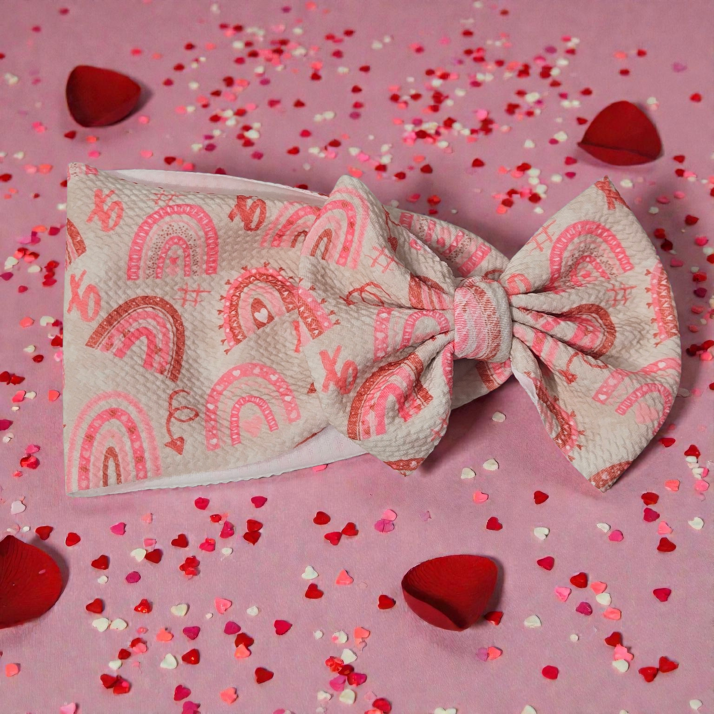 Valentine Rainbow Bow Headwrap & Hair Bow Set – Baby, Toddler & Girls