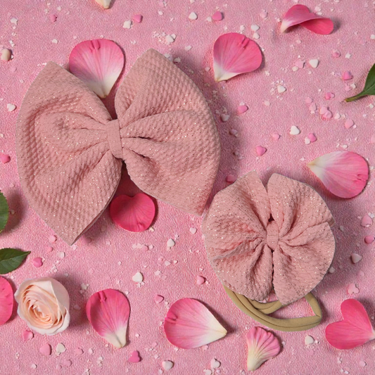 Rose Pink Gold Metallic Hair Bows