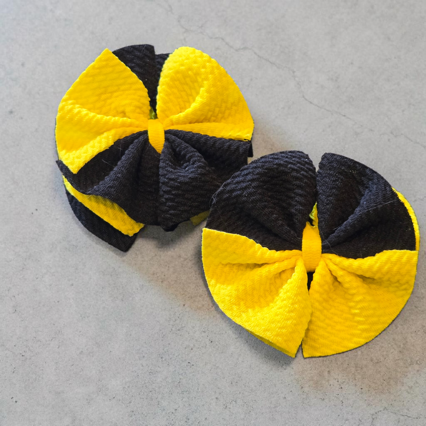 Black & Yellow Shredded Hair Bow Set | Textured Boutique Style Bow Clips for Girls | School Spirit Hair Accessories