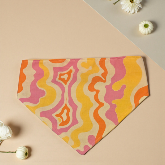 Orange & yellow groovy slip on scrunchie back bandana