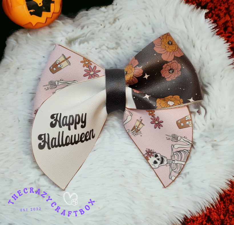 🎃 Spooky Ghost Hair Bow – Halloween Faux Leather Bow