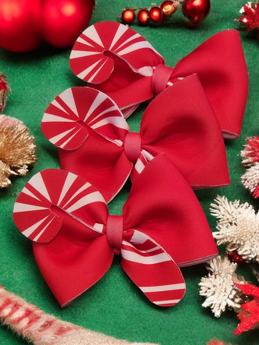 Peppermint Candy Cane Hair Bow – Red Christmas Holiday Bow for Girls, Pets, & Gifts