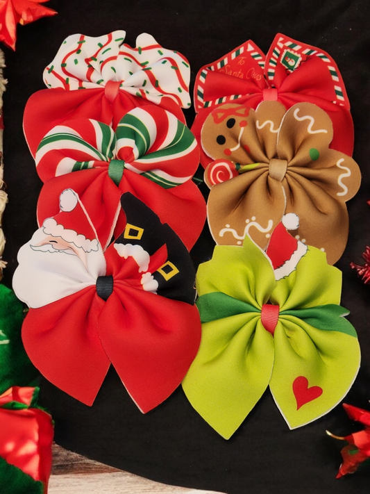 Christmas Neoprene Hair Bows – Holiday Peppermint, Santa, Gingerbread & Festive Prints