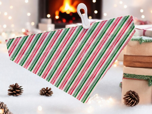 Red, Green, White Stripe Pet Bandana