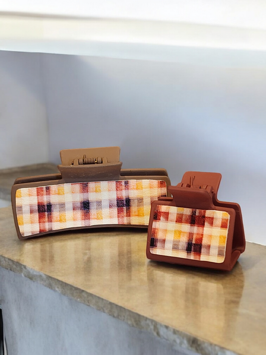 Large & Small Plaid Hair Claw Clips – Strong Grip, Trendy Checkered Hair Accessories for Women & Girls