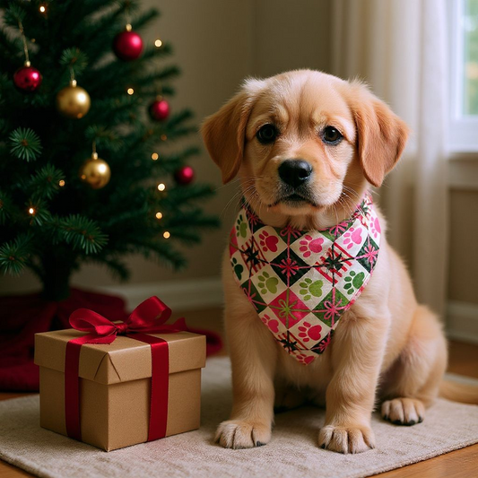 🎄 Christmas Paw Print Pet Bandana – Holiday Dog & Cat Accessory