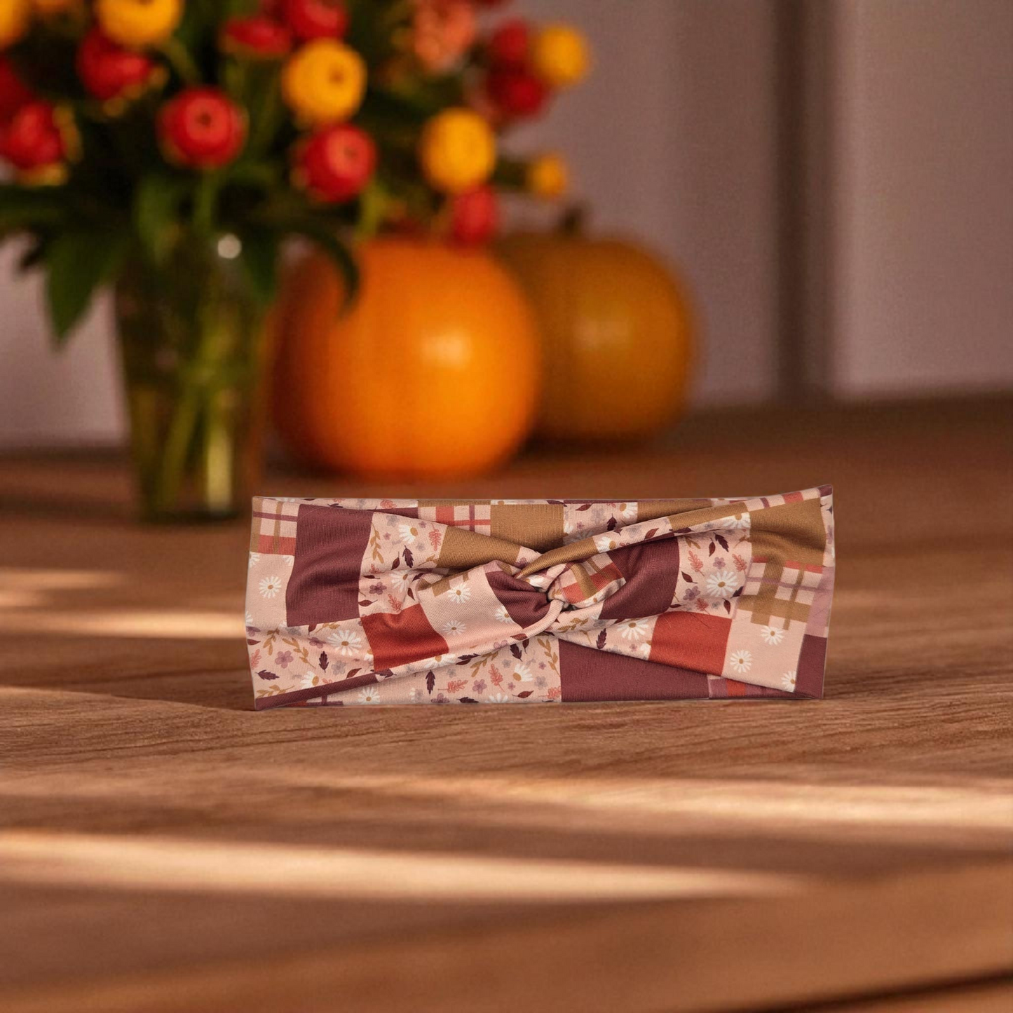 Handmade Fall Patchwork Knotted Headband | Autumn Boho Hair Accessory