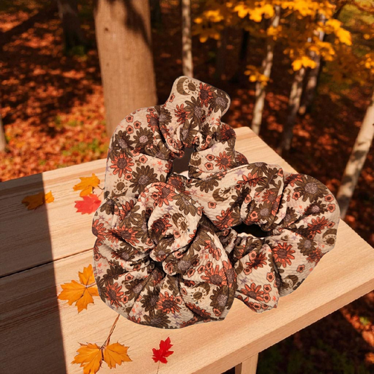Vintage Autumn Floral Scrunchie – Handmade Fall Hair Accessory for Women & Girls