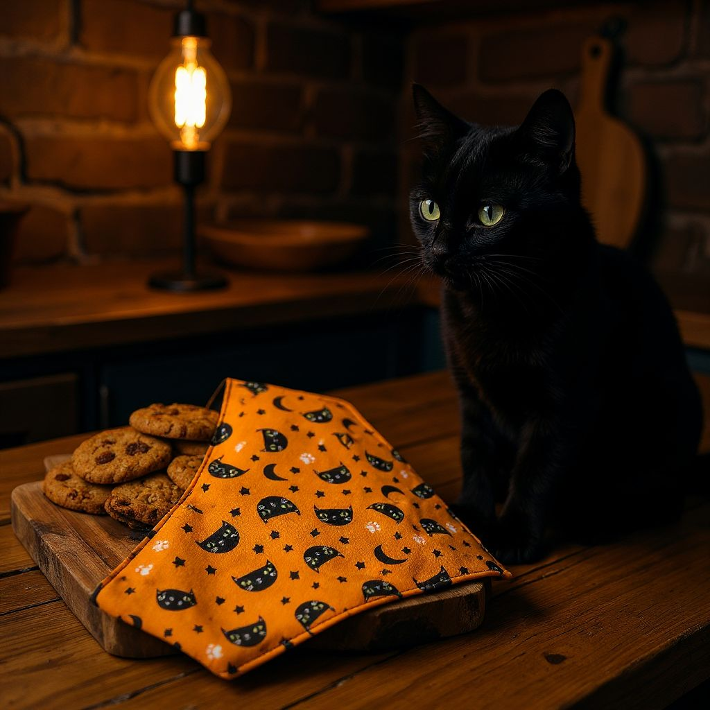 Halloween Cat Print Pet Bandana – Orange Scrunchie Back Dog & Cat Bandana | Fall & Halloween Pet Accessories