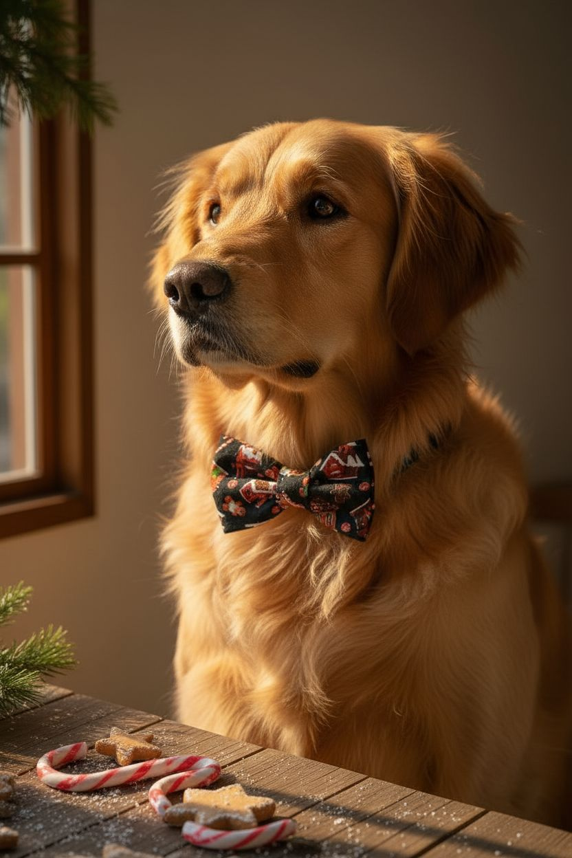 Gingerbread House Print Bow Tie Collar Accessory | Handmade Pet Outfit for Dogs & Cats