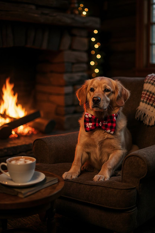 Red/Black Buffalo Plaid Paw Print Bow Tie Collar Accessory | Handmade Pet Outfit for Dogs & Cats