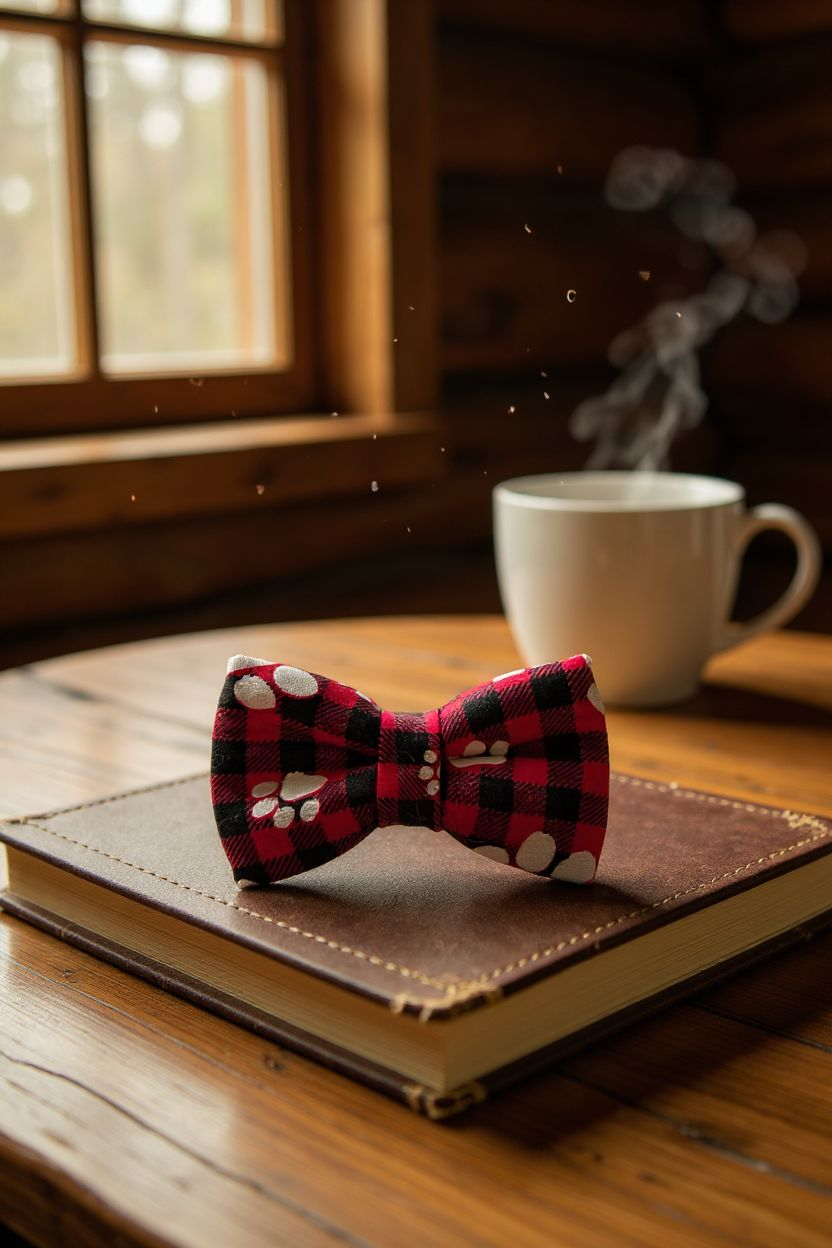 Red/Black Buffalo Plaid Paw Print Bow Tie Collar Accessory | Handmade Pet Outfit for Dogs & Cats