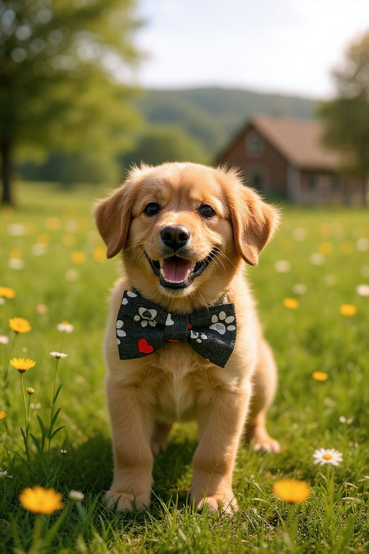 Grey & White Paw Print Bow Tie Collar Accessory | Handmade Pet Outfit for Dogs & Cats