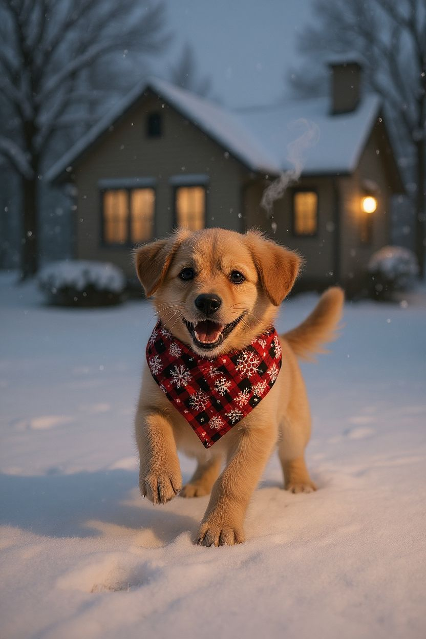 Christmas Plaid Snowflake Pet Bandana | Red Buffalo Check Scrunchie-Back Dog Bandana | Holiday Dog Scarf | Cat Bandana | Winter Pet Accessory