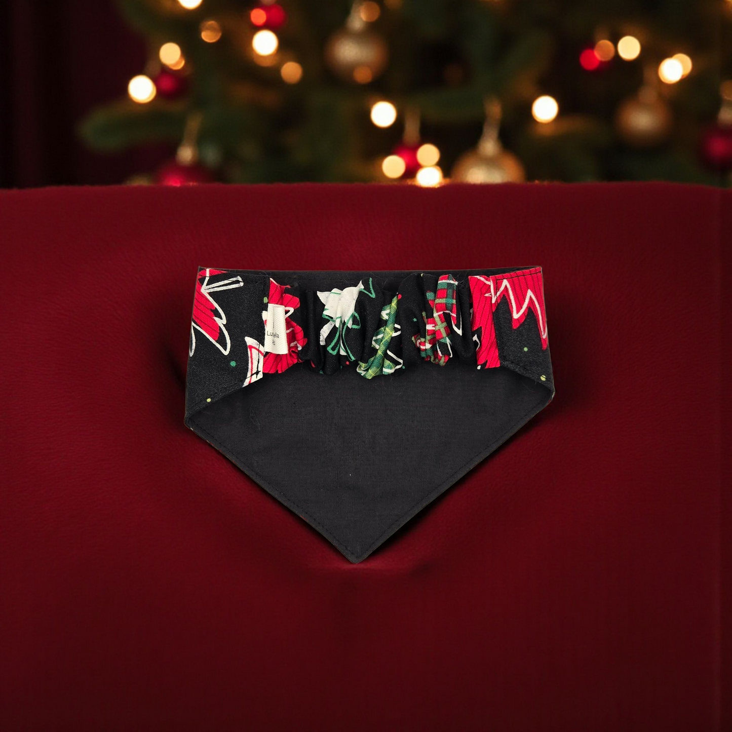 Christmas Dog Bandana | Scrunchie-Back Holiday Pet Bandana | Festive Tree Pattern Dog Scarf | Cozy Winter Pet Gift