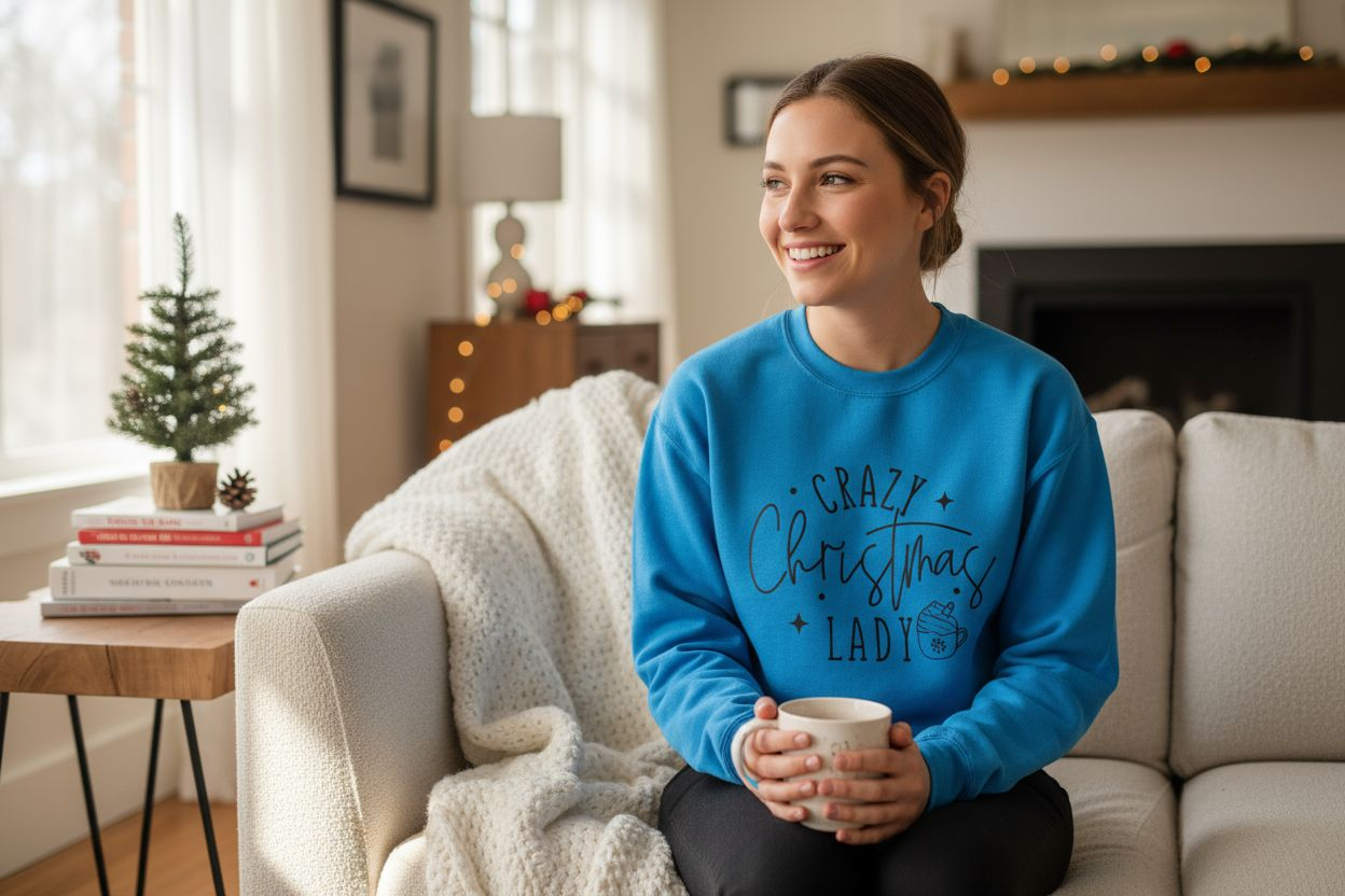 Crazy Christmas Lady Sweatshirt | Festive Holiday Crewneck | Funny Christmas Shirt for Women | Cozy Winter Graphic Sweatshirt | Holiday Gift Idea