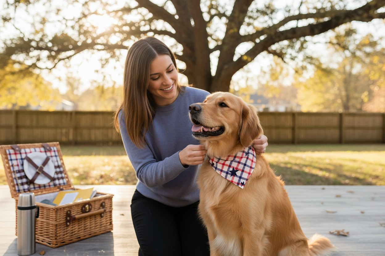 Patriotic Plaid Dog Bandana | Over-the-Collar Pet Bandana XS–XXL | Red White Blue Star Dog Scarf | Handmade Summer Dog Accessory