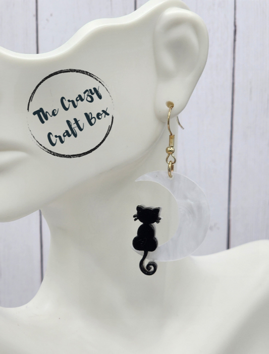 Black Cat & Moon Earrings