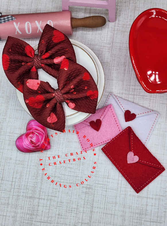 Valentine Heart Scrunchie & Hair Bow – Handmade Valentine Hair Accessories
