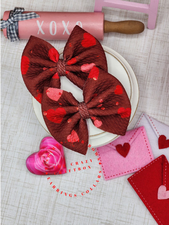 Valentine Heart Scrunchie & Hair Bow – Handmade Valentine Hair Accessories