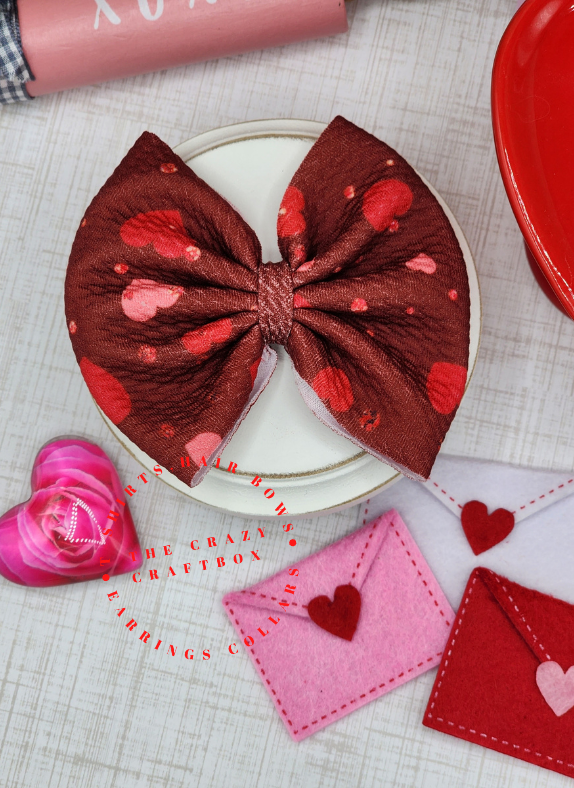Valentine Heart Scrunchie & Hair Bow – Handmade Valentine Hair Accessories