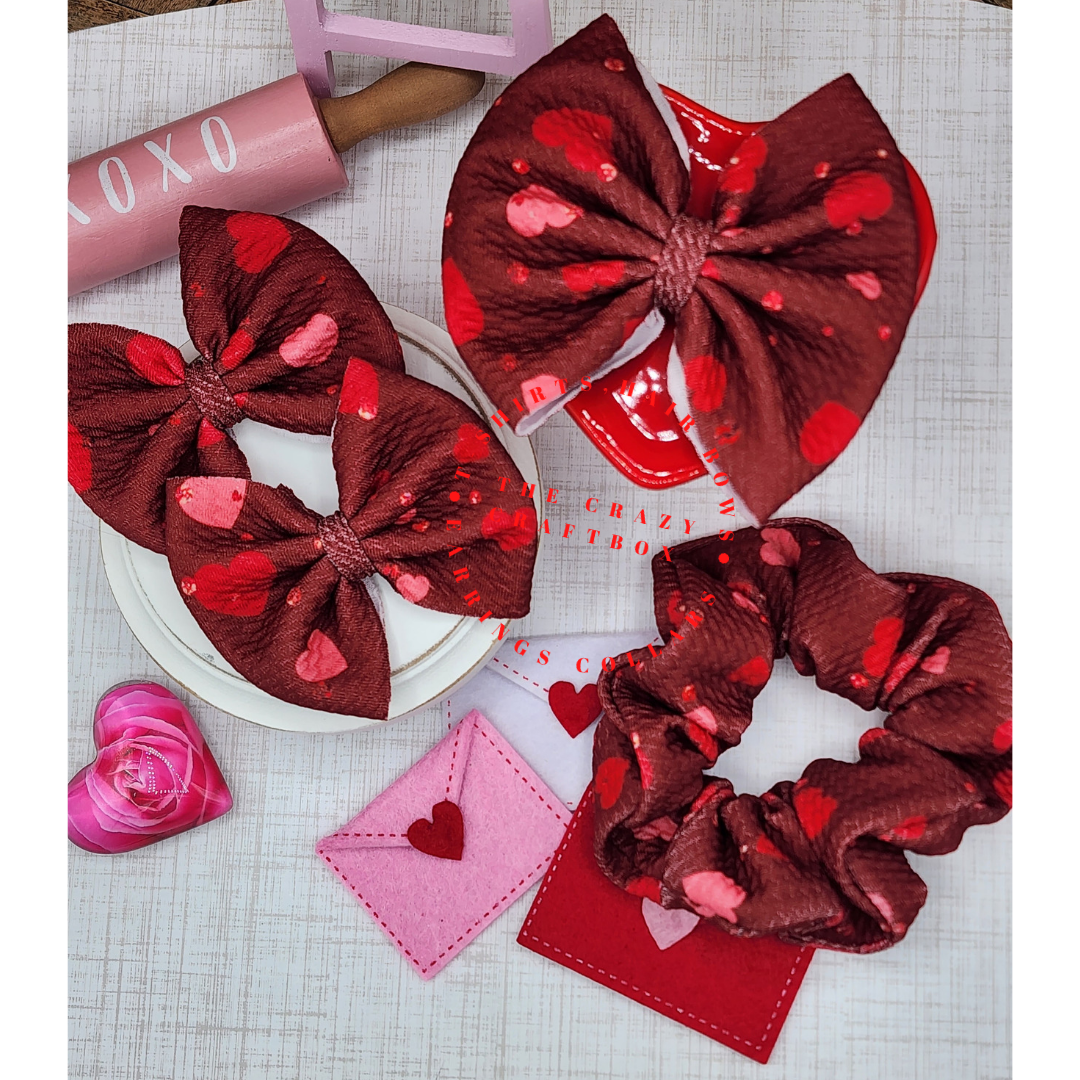Valentine Heart Scrunchie & Hair Bow – Handmade Valentine Hair Accessories