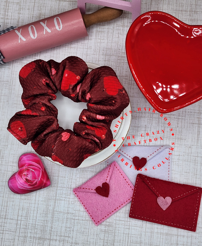 Valentine Heart Scrunchie & Hair Bow – Handmade Valentine Hair Accessories